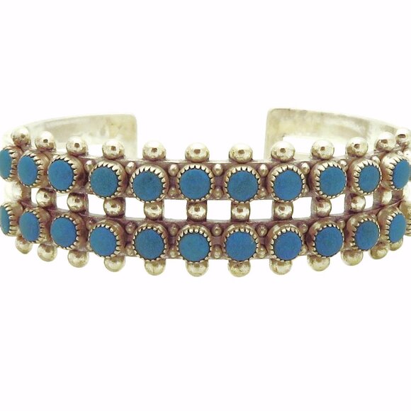 Vintage Sterling Silver Southwest Navajo/Zuni Snake Eye Turquoise Cuff Bracelet - Picture 7 of 11